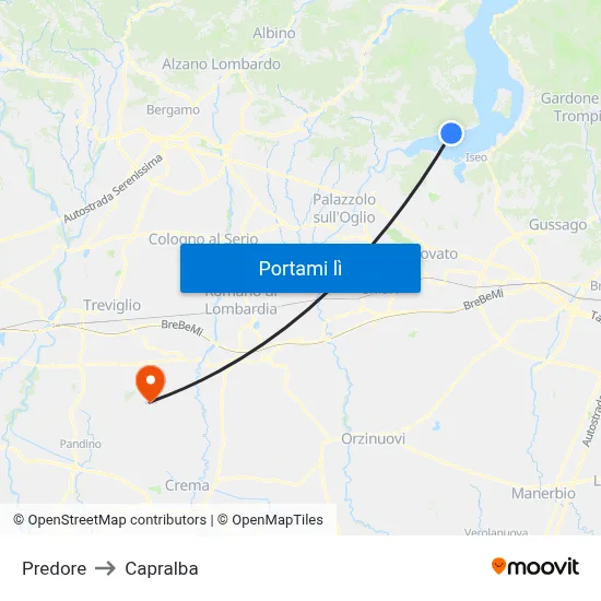 Predore to Capralba map