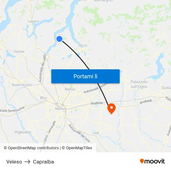 Veleso to Capralba map