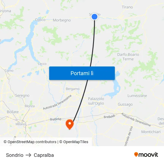 Sondrio to Capralba map