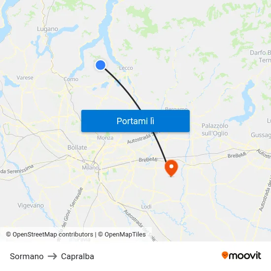 Sormano to Capralba map