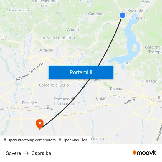 Sovere to Capralba map