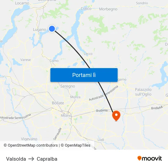 Valsolda to Capralba map