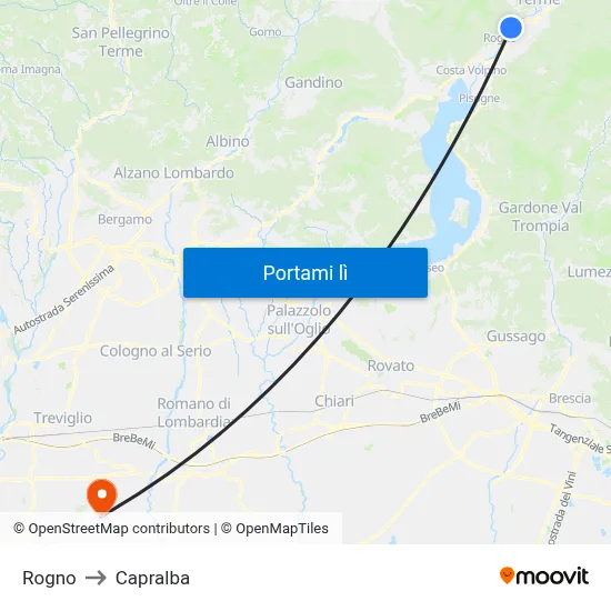 Rogno to Capralba map