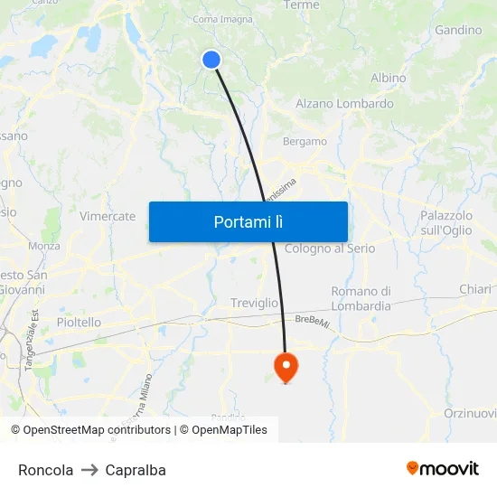 Roncola to Capralba map