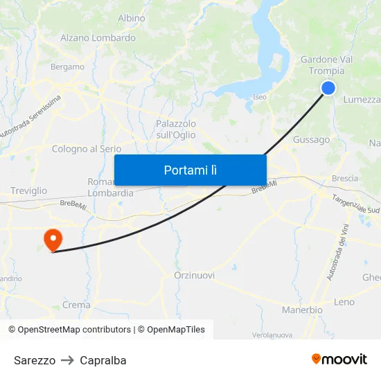 Sarezzo to Capralba map