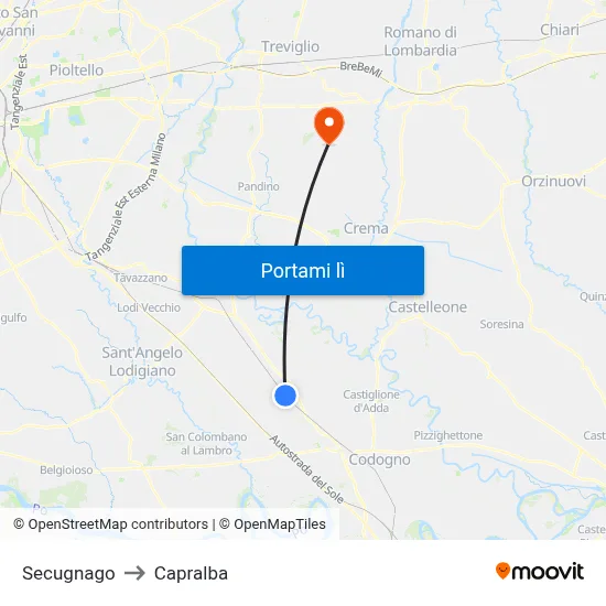 Secugnago to Capralba map