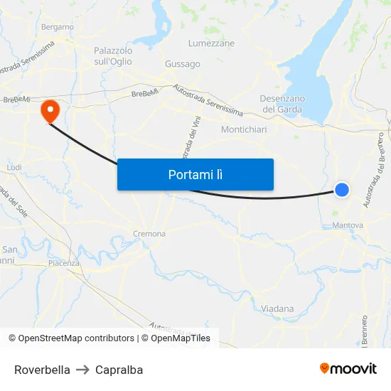 Roverbella to Capralba map