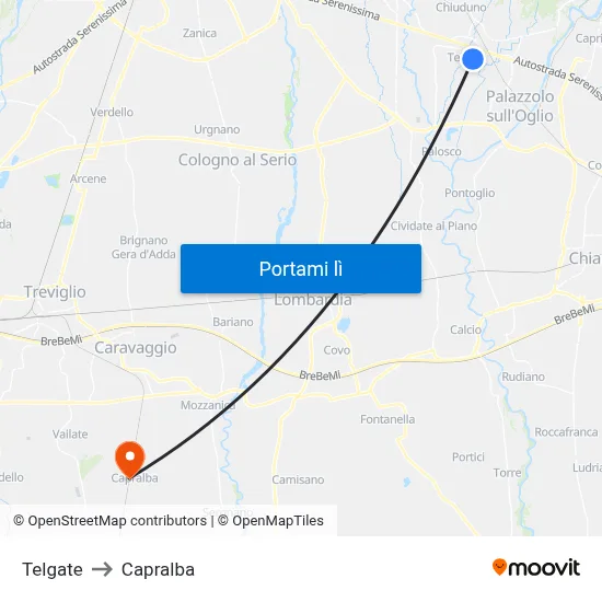 Telgate to Capralba map