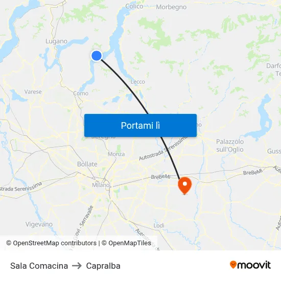 Sala Comacina to Capralba map