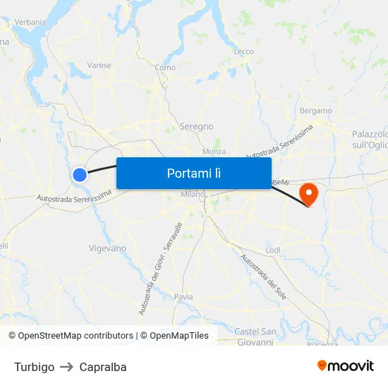 Turbigo to Capralba map