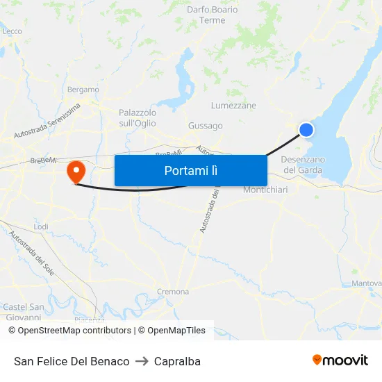 San Felice Del Benaco to Capralba map