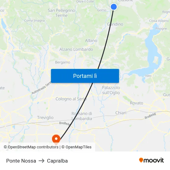Ponte Nossa to Capralba map