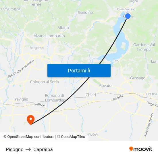 Pisogne to Capralba map