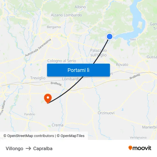 Villongo to Capralba map