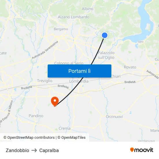 Zandobbio to Capralba map