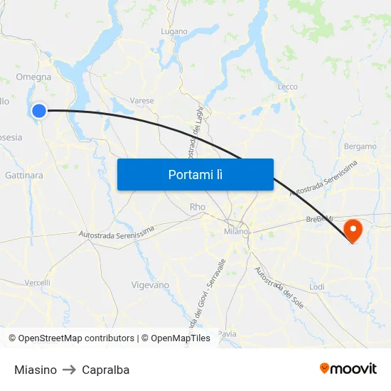 Miasino to Capralba map