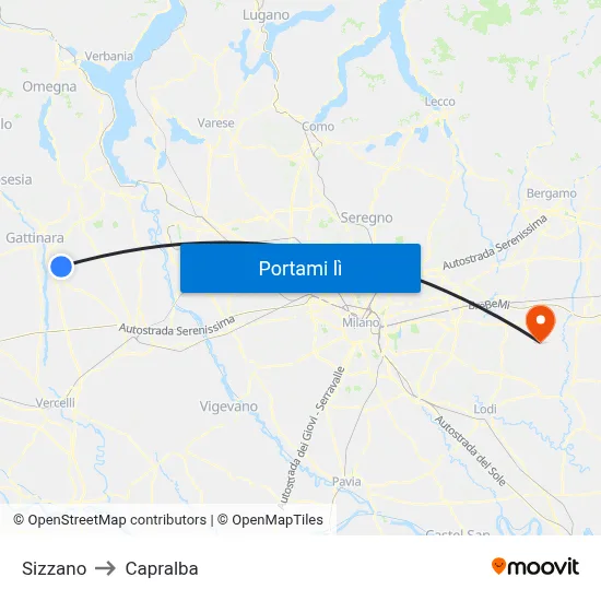 Sizzano to Capralba map