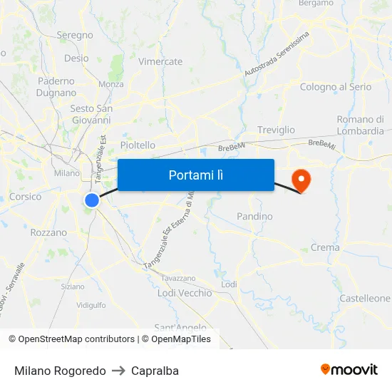 Milano Rogoredo to Capralba map