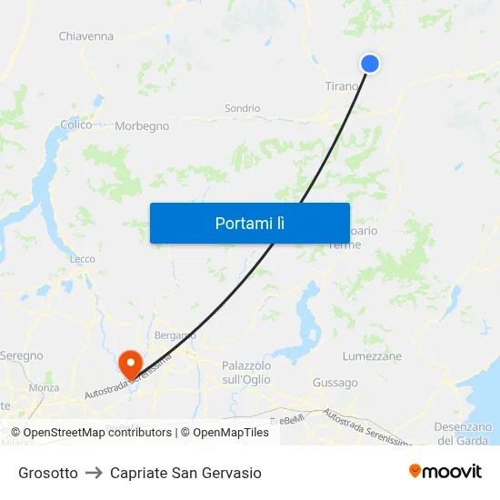 Grosotto to Capriate San Gervasio map