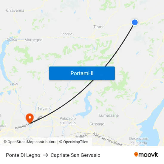 Ponte Di Legno to Capriate San Gervasio map