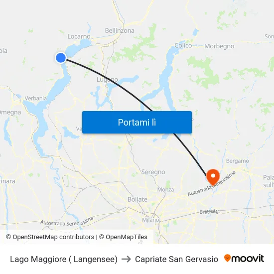Lago Maggiore ( Langensee) to Capriate San Gervasio map
