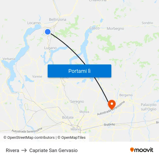 Rivera to Capriate San Gervasio map
