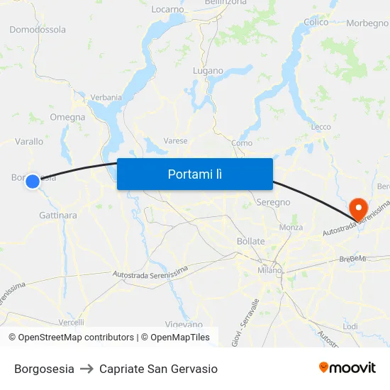 Borgosesia to Capriate San Gervasio map