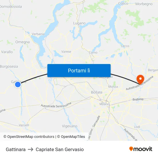 Gattinara to Capriate San Gervasio map
