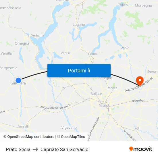 Prato Sesia to Capriate San Gervasio map