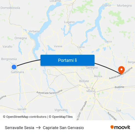 Serravalle Sesia to Capriate San Gervasio map