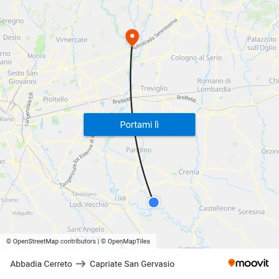 Abbadia Cerreto to Capriate San Gervasio map