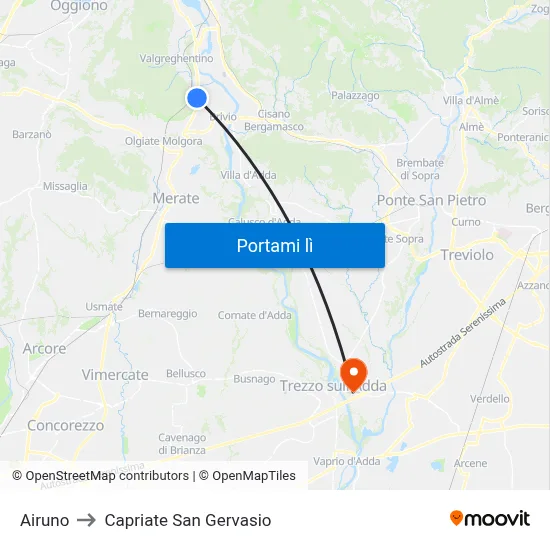 Airuno to Capriate San Gervasio map
