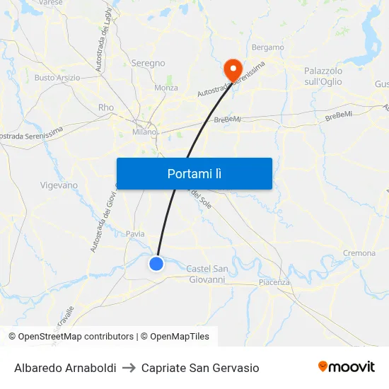 Albaredo Arnaboldi to Capriate San Gervasio map