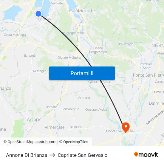 Annone Di Brianza to Capriate San Gervasio map