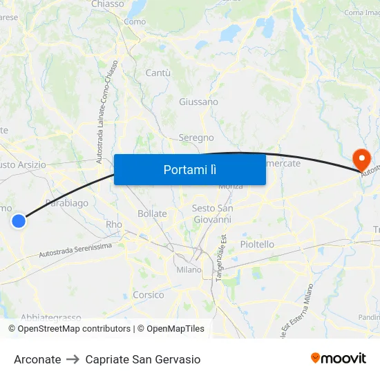 Arconate to Capriate San Gervasio map