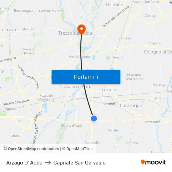 Arzago D' Adda to Capriate San Gervasio map