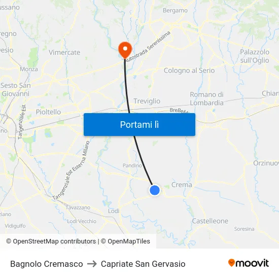 Bagnolo Cremasco to Capriate San Gervasio map