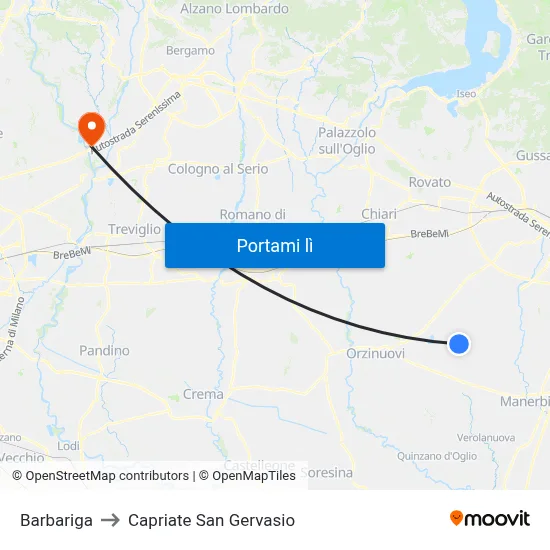 Barbariga to Capriate San Gervasio map
