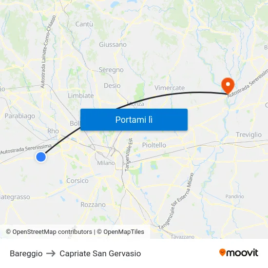 Bareggio to Capriate San Gervasio map