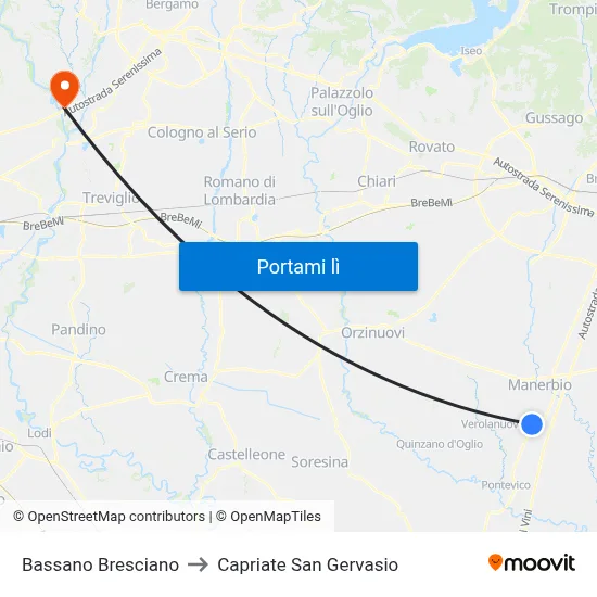 Bassano Bresciano to Capriate San Gervasio map