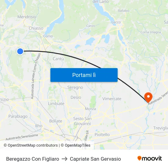 Beregazzo Con Figliaro to Capriate San Gervasio map