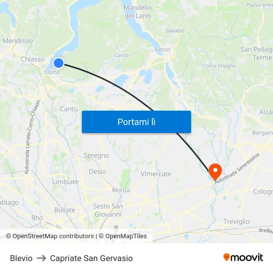 Blevio to Capriate San Gervasio map