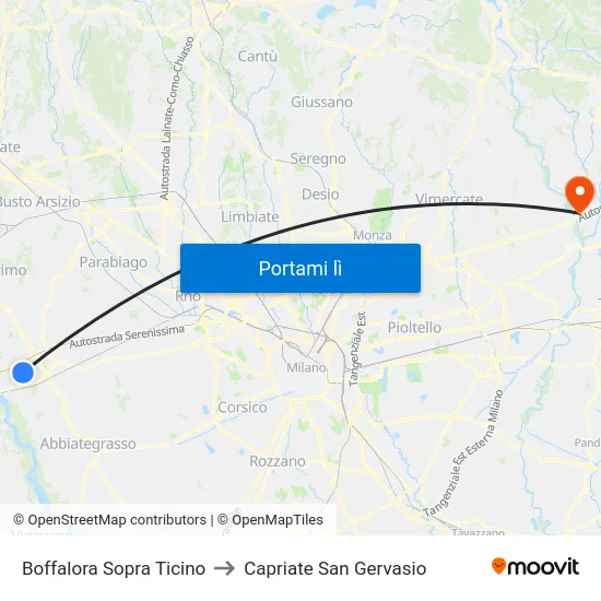 Boffalora Sopra Ticino to Capriate San Gervasio map