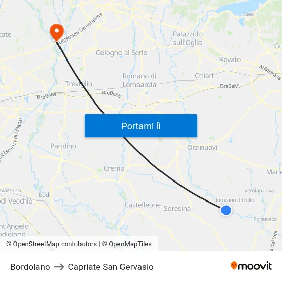 Bordolano to Capriate San Gervasio map