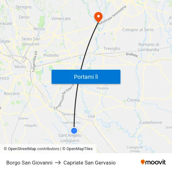 Borgo San Giovanni to Capriate San Gervasio map