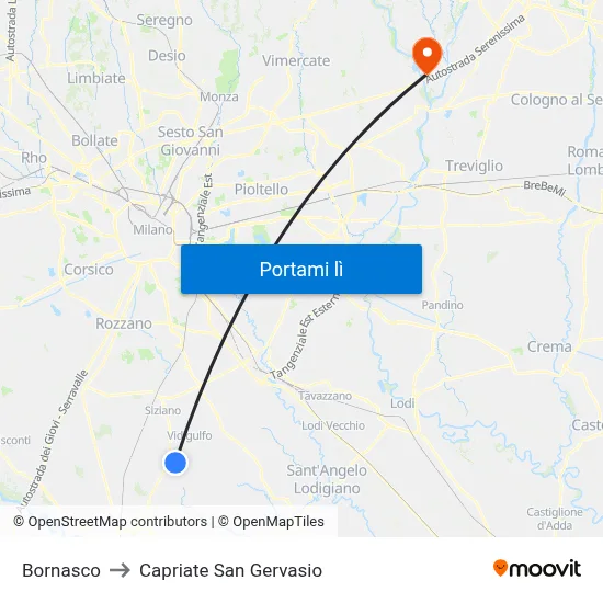 Bornasco to Capriate San Gervasio map
