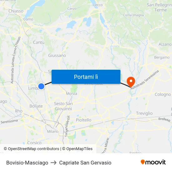 Bovisio-Masciago to Capriate San Gervasio map