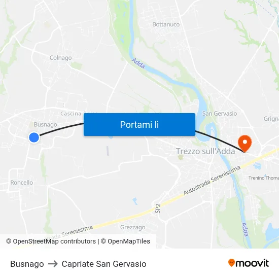 Busnago to Capriate San Gervasio map
