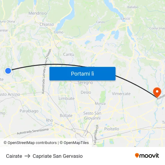 Cairate to Capriate San Gervasio map