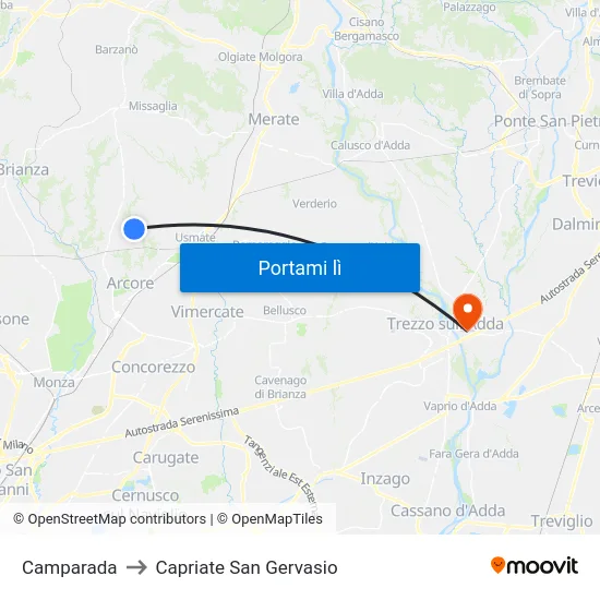 Camparada to Capriate San Gervasio map